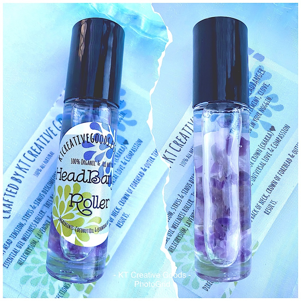 Amethyst Crystal-Infused ‘Headbanger’ Essential Oil Wellness Roller